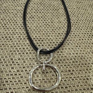 Vintage Chicos Necklace • Chunky Silver Pendant • Black Cord Statement